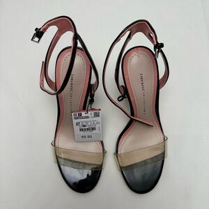 Zara Black and Pink Heeled Sandals